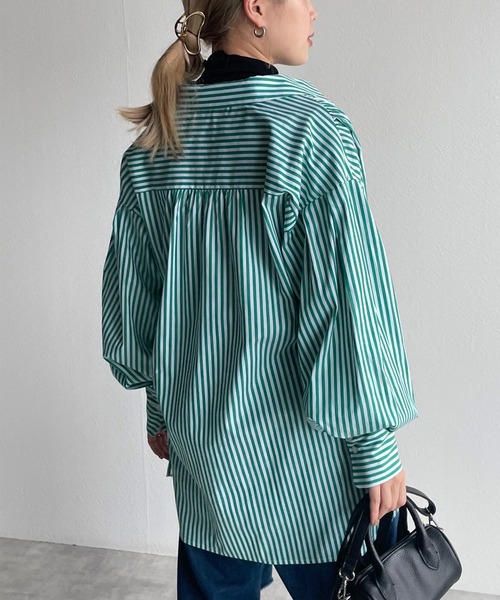 w closet（ダブルクローゼット）の「先染めストライプシャツ羽織（シャツ/ブラウス・レディース・ピンク/グリーン/ブラック・FREE）」の17枚目の写真