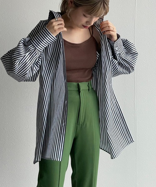 w closet（ダブルクローゼット）の「先染めストライプシャツ羽織（シャツ/ブラウス・レディース・ピンク/グリーン/ブラック・FREE）」の15枚目の写真