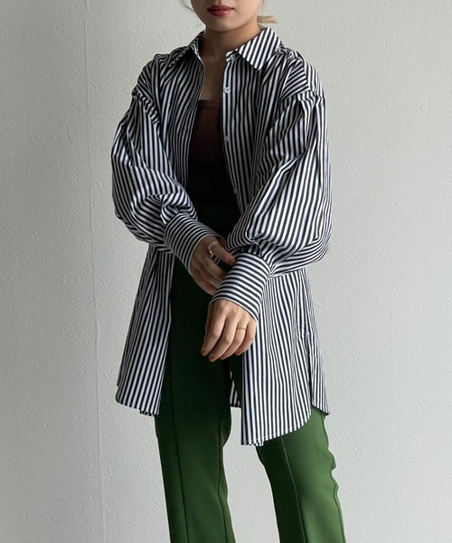 w closet（ダブルクローゼット）の「先染めストライプシャツ羽織（シャツ/ブラウス・レディース・ピンク/グリーン/ブラック・FREE）」の14枚目の写真