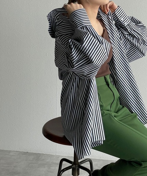 w closet（ダブルクローゼット）の「先染めストライプシャツ羽織（シャツ/ブラウス・レディース・ピンク/グリーン/ブラック・FREE）」の13枚目の写真