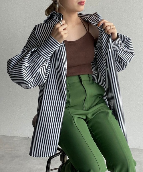 w closet（ダブルクローゼット）の「先染めストライプシャツ羽織（シャツ/ブラウス・レディース・ピンク/グリーン/ブラック・FREE）」の12枚目の写真