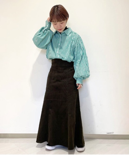 w closet（ダブルクローゼット）の「先染めストライプシャツ羽織（シャツ/ブラウス・レディース・ピンク/グリーン/ブラック・FREE）」の6枚目の写真