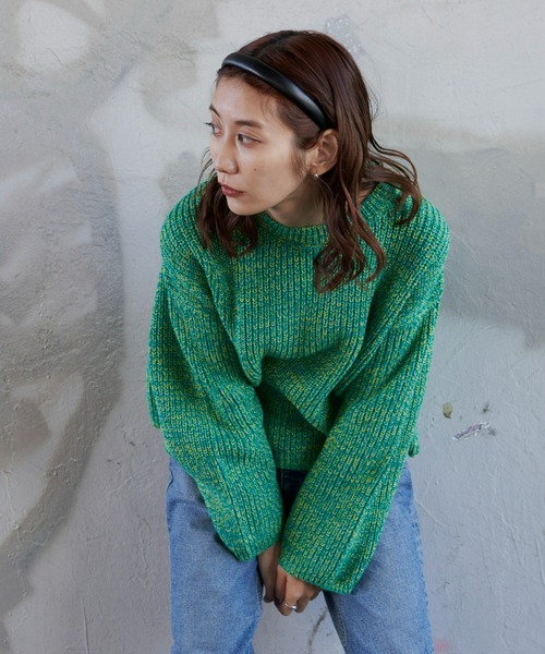 新品✦マークアンドロナ✦24年秋冬オーバーニットジャケット✦蛍光グリーン セール】ノーカラーニットジャケット（ノーカラージャケット）｜anuans