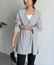 CAPRICIEUX LE'MAGE | ＜新色追加・グレージュ＞深Vストライプシャツ(シャツ/ブラウス)