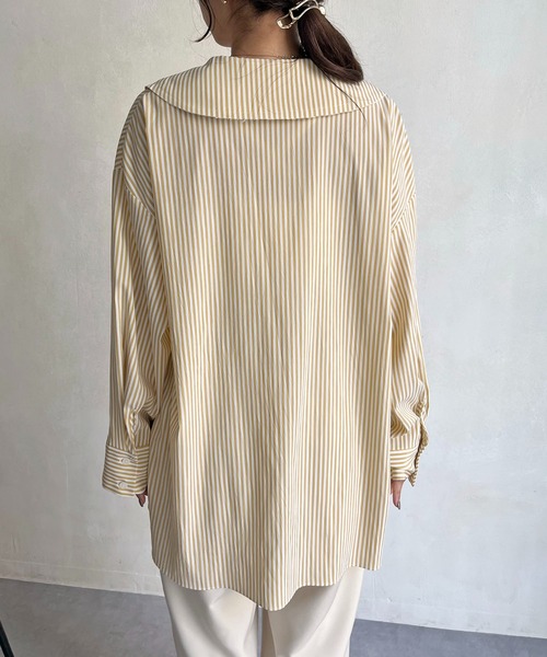 CAPRICIEUX LE'MAGE（カプリシューレマージュ）の「深Vストライプシャツ（シャツ/ブラウス・レディース・イエロー/グレー/グレイッシュベージュ・FREE）」の21枚目の写真