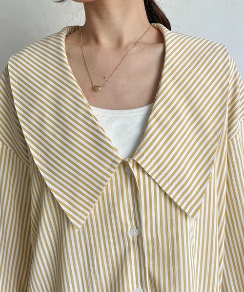 CAPRICIEUX LE'MAGE（カプリシューレマージュ）の「深Vストライプシャツ（シャツ/ブラウス・レディース・イエロー/グレー/グレイッシュベージュ・FREE）」の18枚目の写真