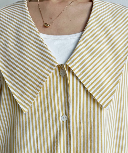 CAPRICIEUX LE'MAGE（カプリシューレマージュ）の「深Vストライプシャツ（シャツ/ブラウス・レディース・イエロー/グレー/グレイッシュベージュ・FREE）」の15枚目の写真
