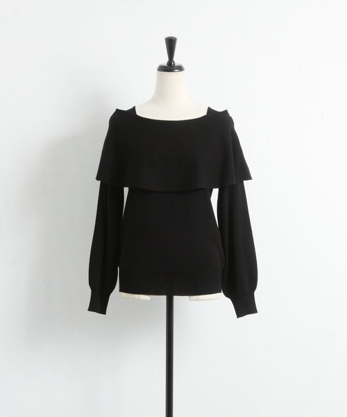 tocco closet（トッコ　クローゼット）の「オフショルビックカラーニットプルオーバー（ニット/セーター・レディース・ブラック/グレイッシュベージュ・M）」の18枚目の写真
