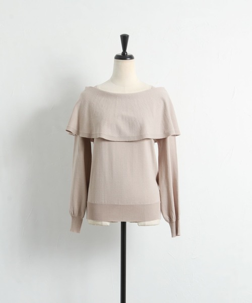 tocco closet（トッコ　クローゼット）の「オフショルビックカラーニットプルオーバー（ニット/セーター・レディース・ブラック/グレイッシュベージュ・M）」の16枚目の写真