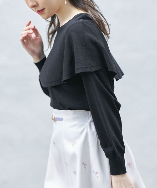 tocco closet（トッコ　クローゼット）の「オフショルビックカラーニットプルオーバー（ニット/セーター・レディース・ブラック/グレイッシュベージュ・M）」の15枚目の写真