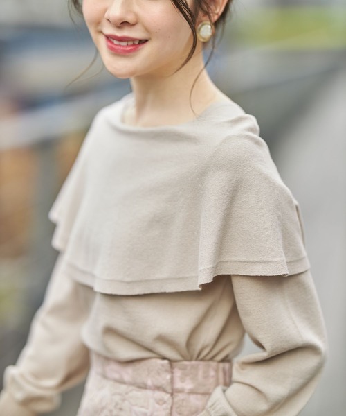 tocco closet（トッコ　クローゼット）の「オフショルビックカラーニットプルオーバー（ニット/セーター・レディース・ブラック/グレイッシュベージュ・M）」の8枚目の写真