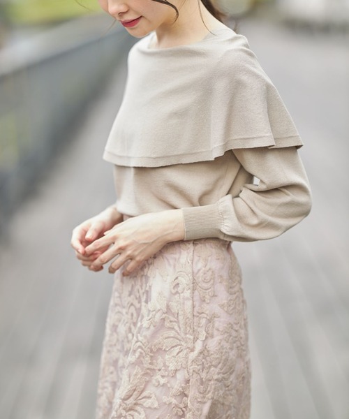 tocco closet（トッコ　クローゼット）の「オフショルビックカラーニットプルオーバー（ニット/セーター・レディース・ブラック/グレイッシュベージュ・M）」の11枚目の写真