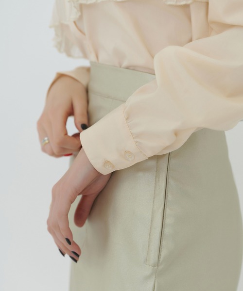 TINA：JOJUN（ティーナジョジュン）の「スタンドカラー パフスリーブブラウス TINA：JOJUN（シャツ/ブラウス・レディース・グレー/ライトベージュ・M）」の9枚目の写真