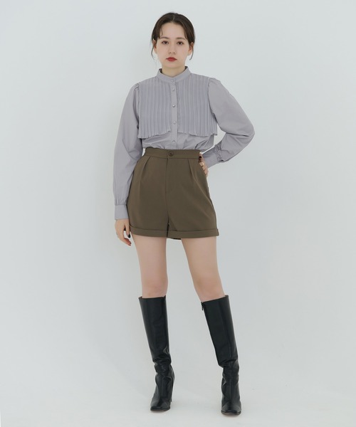 TINA：JOJUN（ティーナジョジュン）の「スタンドカラー パフスリーブブラウス TINA：JOJUN（シャツ/ブラウス・レディース・グレー/ライトベージュ・M）」の11枚目の写真