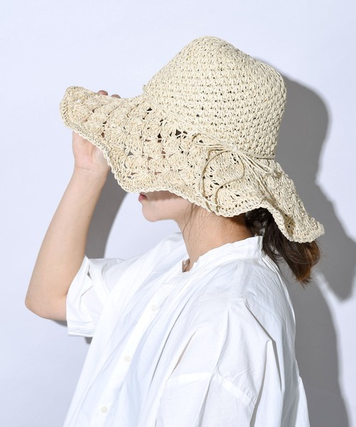 CALIFORNIA OUTFITTERS(カリフォルニア アウトフィッターズ)の「手編み柄切り替えつば広ペーパーハット(ハット・レディース・ブラック/ベージュ/ナチュラル・ONE SIZE)」の3枚目の写真