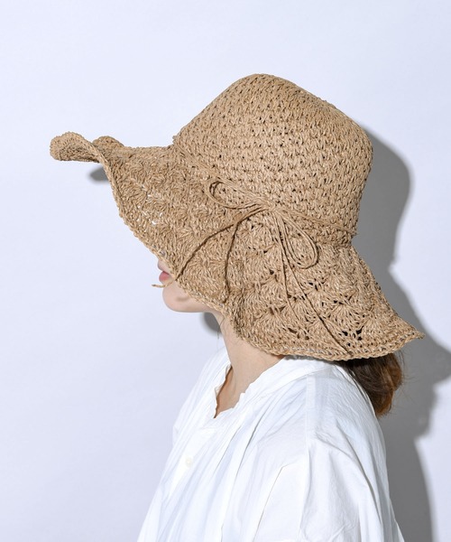 CALIFORNIA OUTFITTERS(カリフォルニア アウトフィッターズ)の「手編み柄切り替えつば広ペーパーハット(ハット・レディース・ブラック/ベージュ/ナチュラル・ONE SIZE)」の5枚目の写真