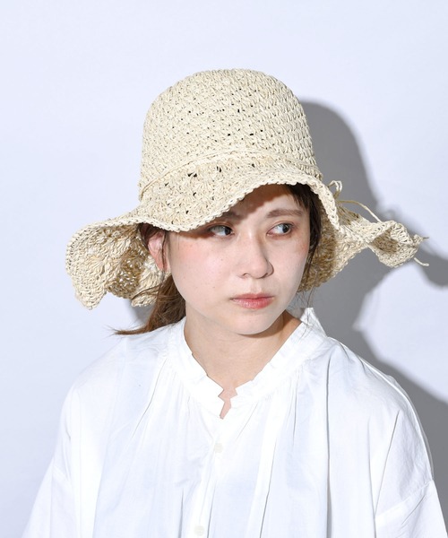 CALIFORNIA OUTFITTERS(カリフォルニア アウトフィッターズ)の「手編み柄切り替えつば広ペーパーハット(ハット・レディース・ブラック/ベージュ/ナチュラル・ONE SIZE)」の6枚目の写真