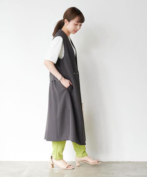 green label relaxing（グリーンレーベルリラクシング）の「【WEB限定】［ XS /H148-155㎝］Pトロ ノーラペル ジレ -マシンウォッシャブル・ストレッチ・防シワ-（ベスト・レディース・ダークグレー/ベージュ/ピンク・XS）」の8枚目の写真