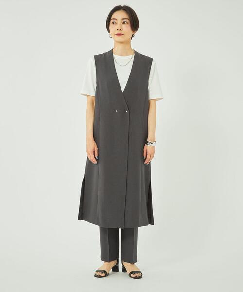 green label relaxing（グリーンレーベルリラクシング）の「【WEB限定】［ XS /H148-155㎝］Pトロ ノーラペル ジレ -マシンウォッシャブル・ストレッチ・防シワ-（ベスト・レディース・ダークグレー/ベージュ/ピンク・XS）」の21枚目の写真