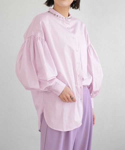 ＡＮＤＪ（アンドジェイ）の「ボリューム袖バンドカラーブラウス（シャツ/ブラウス・レディース・ホワイト/ブラック/ピンク/イエロー・M）」の4枚目の写真