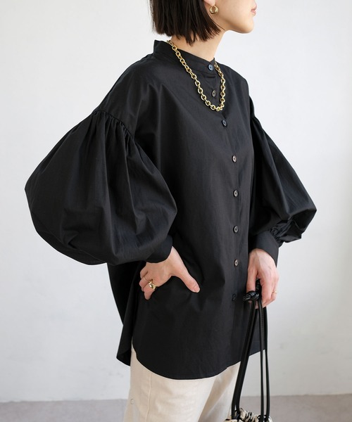 ＡＮＤＪ（アンドジェイ）の「ボリューム袖バンドカラーブラウス（シャツ/ブラウス・レディース・ホワイト/ブラック/ピンク/イエロー・M）」の2枚目の写真