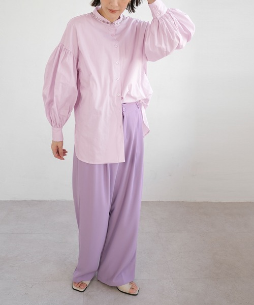 ＡＮＤＪ（アンドジェイ）の「ボリューム袖バンドカラーブラウス（シャツ/ブラウス・レディース・ホワイト/ブラック/ピンク/イエロー・M）」の5枚目の写真