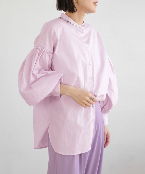 ＡＮＤＪ（アンドジェイ）の「ボリューム袖バンドカラーブラウス（シャツ/ブラウス・レディース・ホワイト/ブラック/ピンク/イエロー・M）」の6枚目の写真