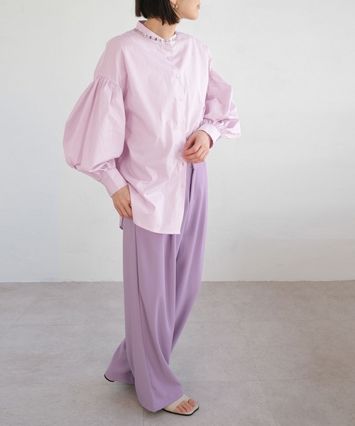 ＡＮＤＪ（アンドジェイ）の「ボリューム袖バンドカラーブラウス（シャツ/ブラウス・レディース・ホワイト/ブラック/ピンク/イエロー・M）」の7枚目の写真