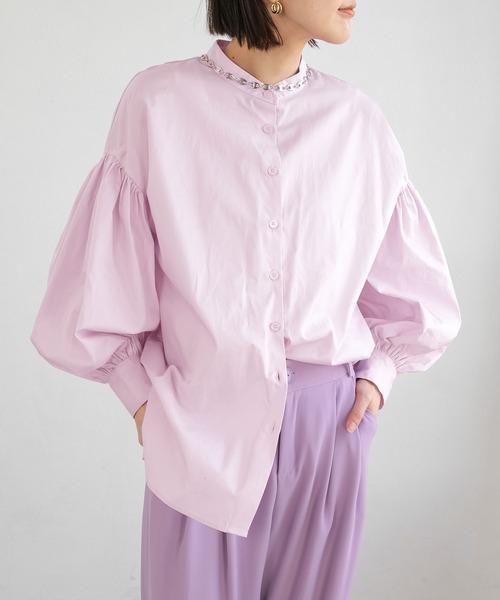 ＡＮＤＪ（アンドジェイ）の「ボリューム袖バンドカラーブラウス（シャツ/ブラウス・レディース・ホワイト/ブラック/ピンク/イエロー・M）」の8枚目の写真