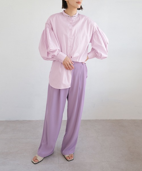 ＡＮＤＪ（アンドジェイ）の「ボリューム袖バンドカラーブラウス（シャツ/ブラウス・レディース・ホワイト/ブラック/ピンク/イエロー・M）」の9枚目の写真