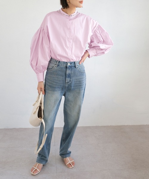 ＡＮＤＪ（アンドジェイ）の「ボリューム袖バンドカラーブラウス（シャツ/ブラウス・レディース・ホワイト/ブラック/ピンク/イエロー・M）」の11枚目の写真