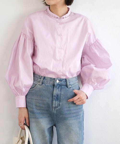 ＡＮＤＪ（アンドジェイ）の「ボリューム袖バンドカラーブラウス（シャツ/ブラウス・レディース・ホワイト/ブラック/ピンク/イエロー・M）」の12枚目の写真