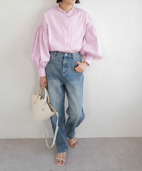 ＡＮＤＪ（アンドジェイ）の「ボリューム袖バンドカラーブラウス（シャツ/ブラウス・レディース・ホワイト/ブラック/ピンク/イエロー・M）」の13枚目の写真