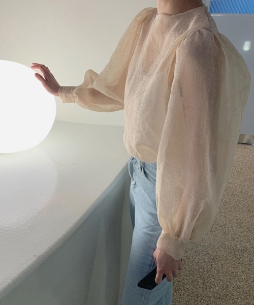 HALEY PESCA（ヘーリーペスカ）の「HALEY PESCA/シースルー パフスリーブブラウス（シャツ/ブラウス・レディース・ブラック/アイボリー・FREE）」の3枚目の写真