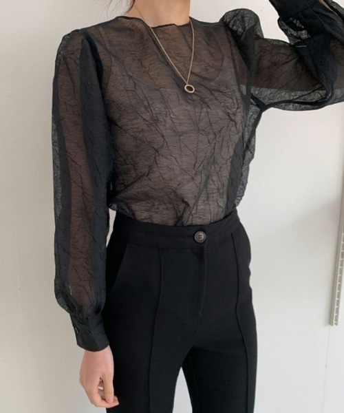 HALEY PESCA（ヘーリーペスカ）の「HALEY PESCA/シースルー パフスリーブブラウス（シャツ/ブラウス・レディース・ブラック/アイボリー・FREE）」の8枚目の写真