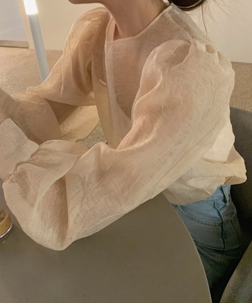 HALEY PESCA（ヘーリーペスカ）の「HALEY PESCA/シースルー パフスリーブブラウス（シャツ/ブラウス・レディース・ブラック/アイボリー・FREE）」の4枚目の写真