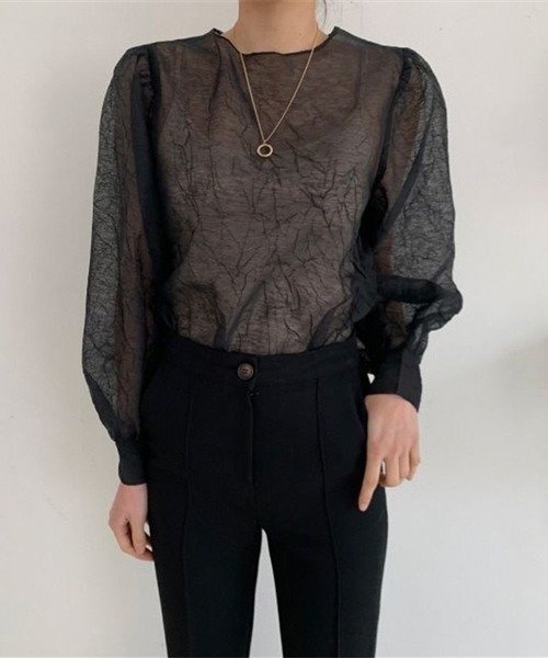 HALEY PESCA（ヘーリーペスカ）の「HALEY PESCA/シースルー パフスリーブブラウス（シャツ/ブラウス・レディース・ブラック/アイボリー・FREE）」の11枚目の写真