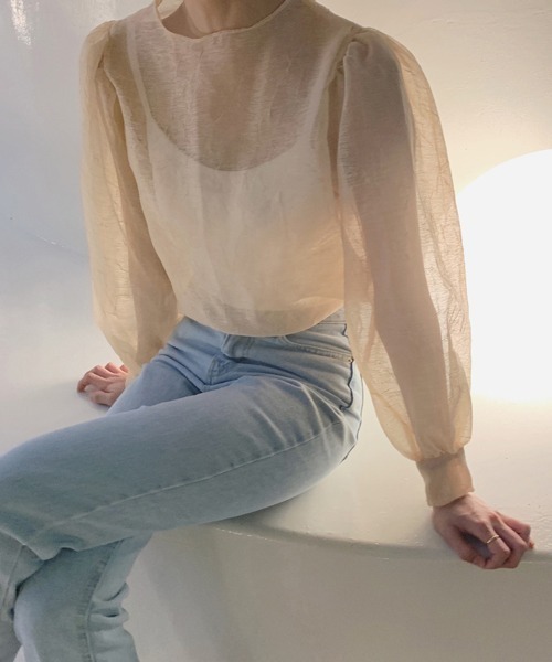 HALEY PESCA（ヘーリーペスカ）の「HALEY PESCA/シースルー パフスリーブブラウス（シャツ/ブラウス・レディース・ブラック/アイボリー・FREE）」の6枚目の写真