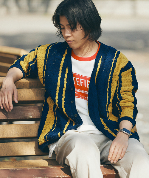 JOURNAL STANDARD（ジャーナルスタンダード）の「[ECOPET] ポリニットカーディガン（カーディガン/ボレロ・メンズ・ブラウン/ネイビー・MEDIUM/LARGE）」の2枚目の写真