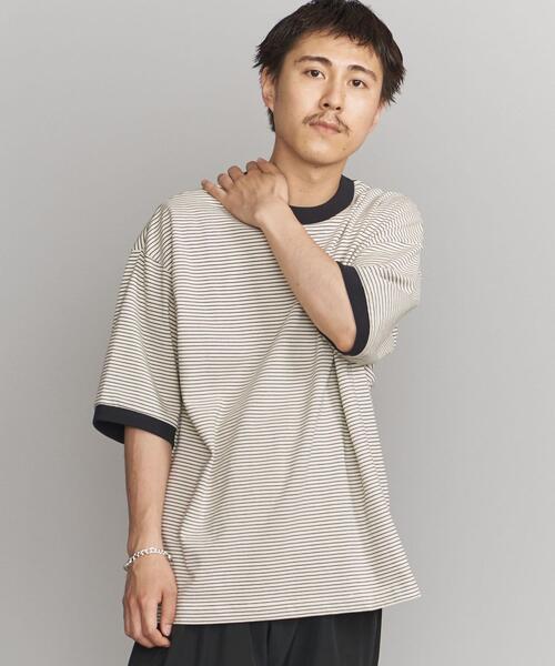 BEAUTY&YOUTH UNITED ARROWS（ビューティーアンドユースユナイテッドアローズ）の「ミジンボーダー リンガーTシャツ（Tシャツ/カットソー・メンズ・ホワイト/ダークブラウン/クリーム・L/S/M/XL）」の7枚目の写真