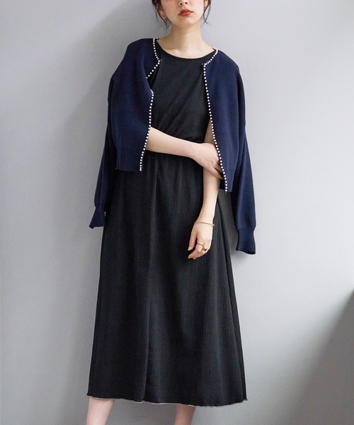 natural couture（ナチュラルクチュール）の「WEB限定/ヘルシー開きバックリボンテレコリブワンピース（ワンピース・レディース・ブラウン/ブラック/ピンクベージュ・FREE）」の7枚目の写真