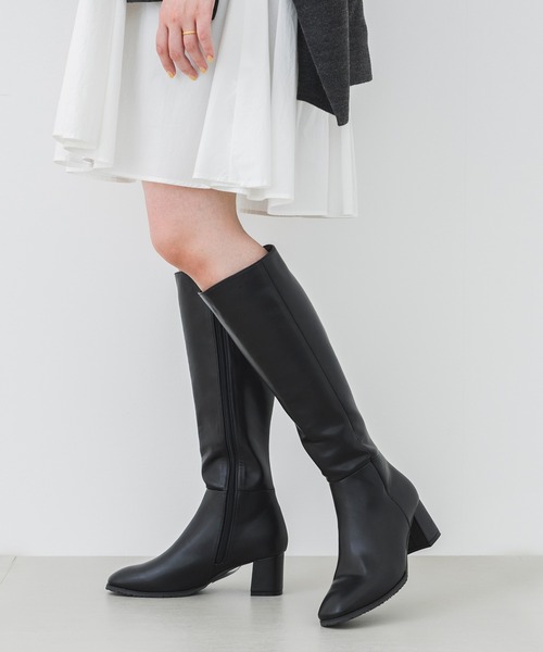 EVOL（イーボル）の「【EVOL】5.5cmスクエアロングブーツ IT9861（ブーツ・レディース・ブラック/ベージュ/ブラウン・22.5cm/23.5cm/24.5cm/23.0cm/24.0cm/25.0cm）」の2枚目の写真