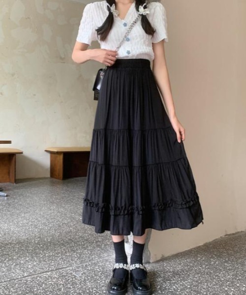 CLEA(クレア)の「ティアードロングスカート(スカート・レディース・ホワイト/ブラック・FREE)」の10枚目の写真