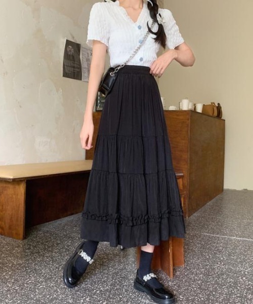 CLEA(クレア)の「ティアードロングスカート(スカート・レディース・ホワイト/ブラック・FREE)」の11枚目の写真