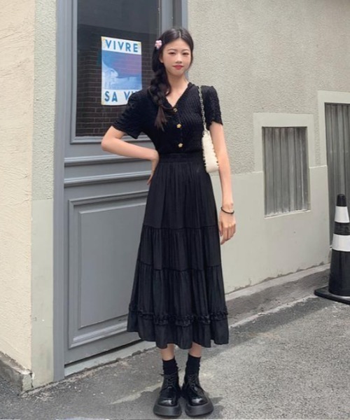CLEA(クレア)の「ティアードロングスカート(スカート・レディース・ホワイト/ブラック・FREE)」の12枚目の写真