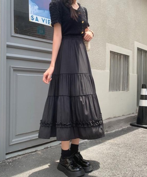 CLEA(クレア)の「ティアードロングスカート(スカート・レディース・ホワイト/ブラック・FREE)」の13枚目の写真
