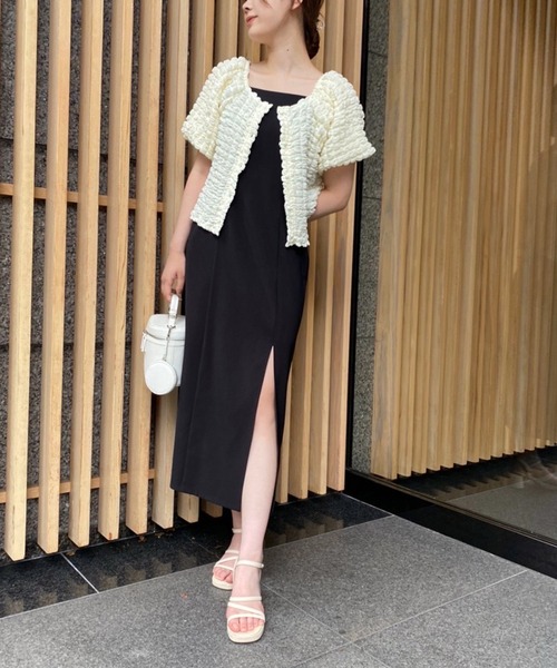 one after another NICE CLAUP（ワンアフターアナザーナイスクラップ）の「羽織にもなるぷくぷくトップス（シャツ/ブラウス・レディース・ブラック/ライトグリーン/アイボリー・FREE）」の13枚目の写真