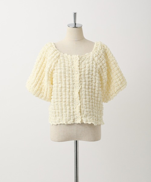 one after another NICE CLAUP（ワンアフターアナザーナイスクラップ）の「羽織にもなるぷくぷくトップス（シャツ/ブラウス・レディース・ブラック/ライトグリーン/アイボリー・FREE）」の17枚目の写真