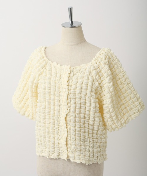 one after another NICE CLAUP（ワンアフターアナザーナイスクラップ）の「羽織にもなるぷくぷくトップス（シャツ/ブラウス・レディース・ブラック/ライトグリーン/アイボリー・FREE）」の20枚目の写真