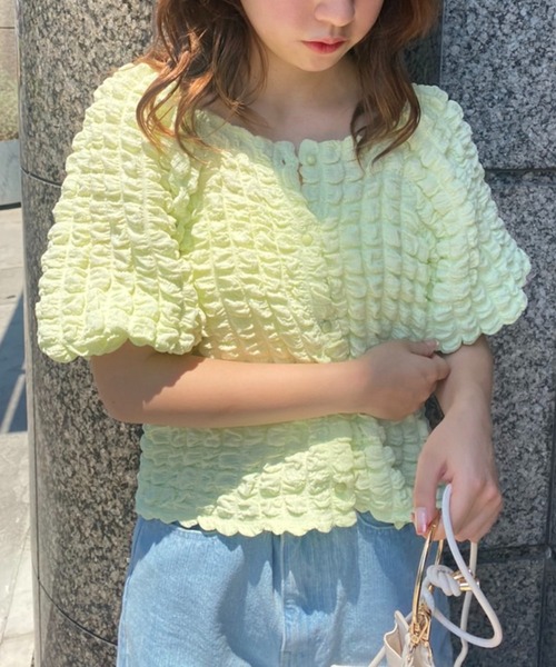 one after another NICE CLAUP（ワンアフターアナザーナイスクラップ）の「羽織にもなるぷくぷくトップス（シャツ/ブラウス・レディース・ブラック/ライトグリーン/アイボリー・FREE）」の11枚目の写真